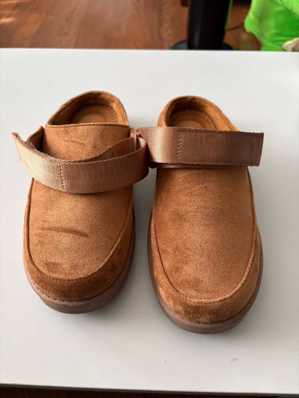 Women's Brown Suede Moccasin Slip-Ons with Adjustable Strap